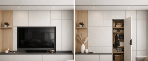 電視牆不再零碎凌亂！小宅必學的隱藏門設計技巧